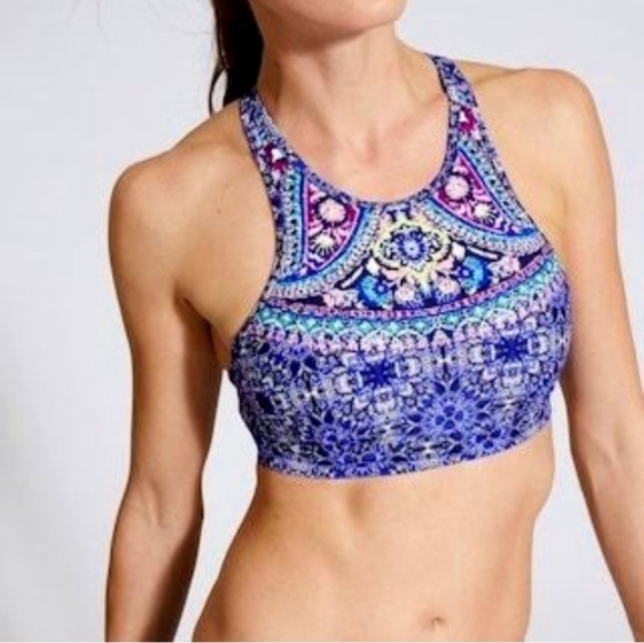 Athleta Other - Athleta Baja Blue High Neck Swimsuit Bikini Top Underwire Cups 34D 34DD